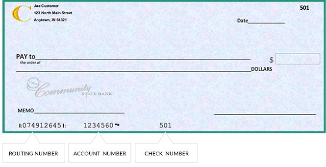 Check image depicting location of routing & account numbers